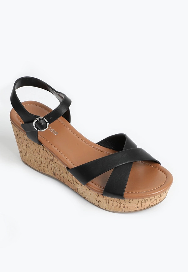 SuperCush Rose Criss Cross Cork Wedge | Maurices