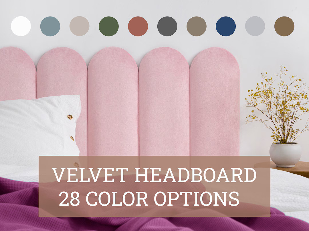 Finger Velvet Headboard Panel Velvet Upholstered Soft Round Finish Wall Panel 28 Color Options Si... | Etsy (US)