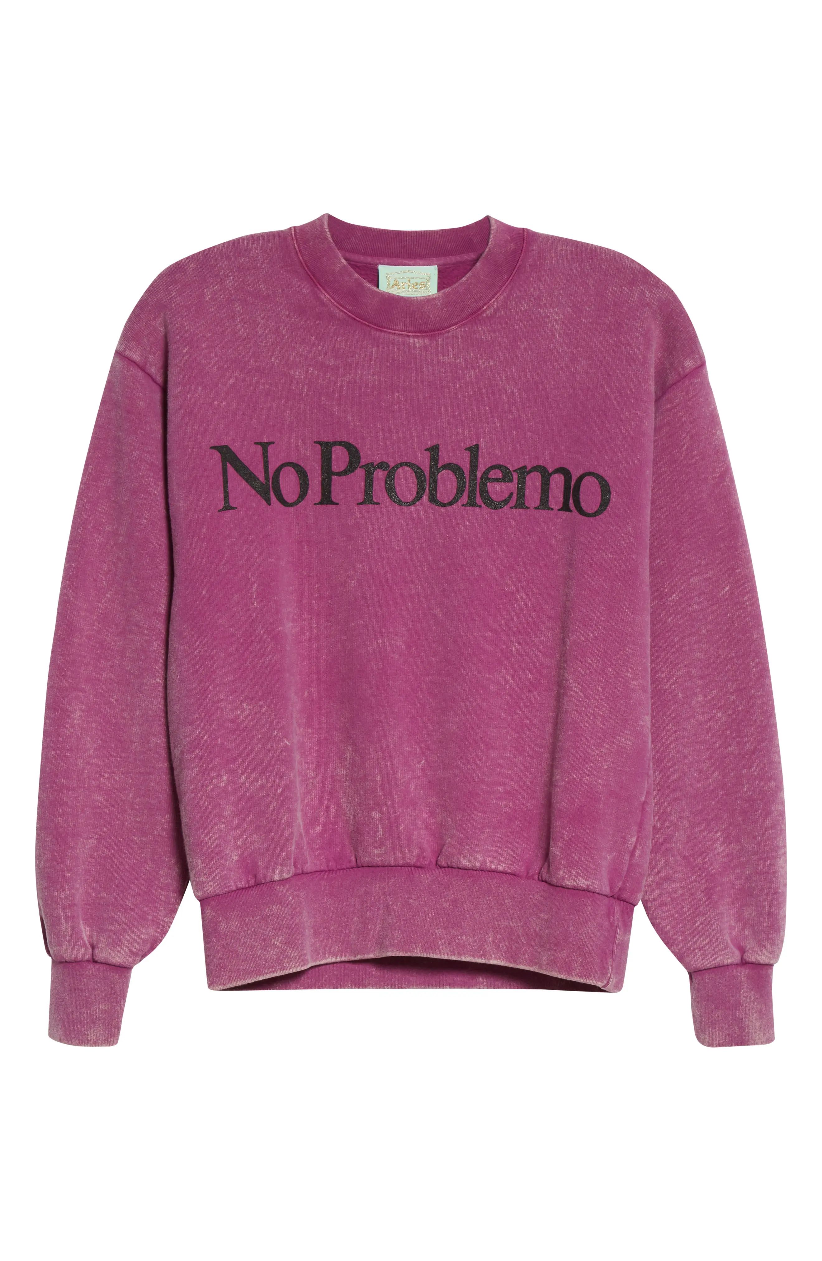 Aries No Problemo Graphic Cotton Sweatshirt in Aster at Nordstrom, Size Large | Nordstrom