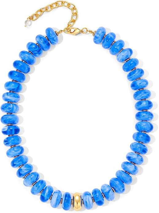 Chunky Beaded Choker Necklace for Women Statement Necklace with Gold Accent Adjustable Beach Summ... | Amazon (US)