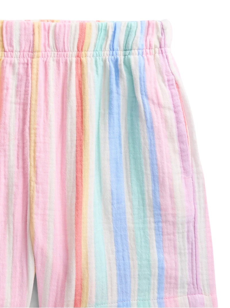 Wonder Nation Girls Textured Woven Cotton Top and Shorts Outfit Set, 2-Piece, Sizes 4-10 | Walmart (US)