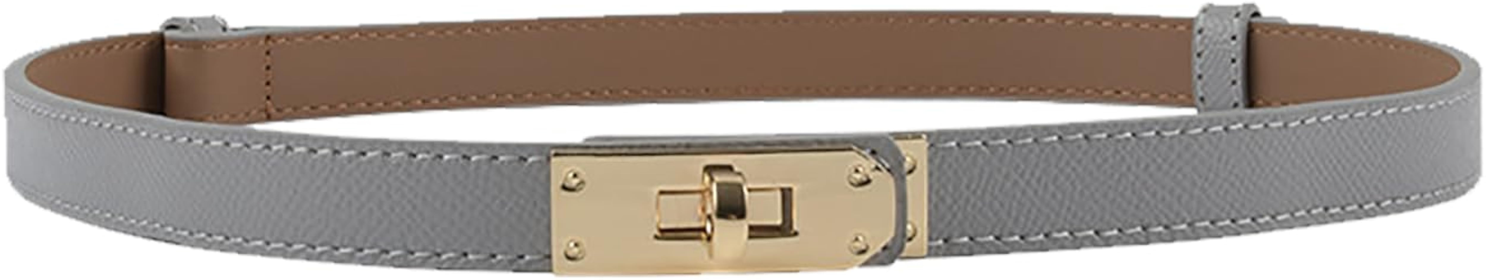 Women's Skinny Leather Belt with Adjustable Silver Turn-Lock Buckle - Ideal for Dresses, Jeans, a... | Amazon (US)