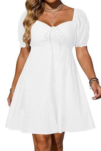 Pinup Fashion White Graduation Dress Bridal Shower Summer Eyelet Puff Sleeve Casual Easter Short Baby Doll Cute Teen Junior Dress 2025 | Amazon (US)