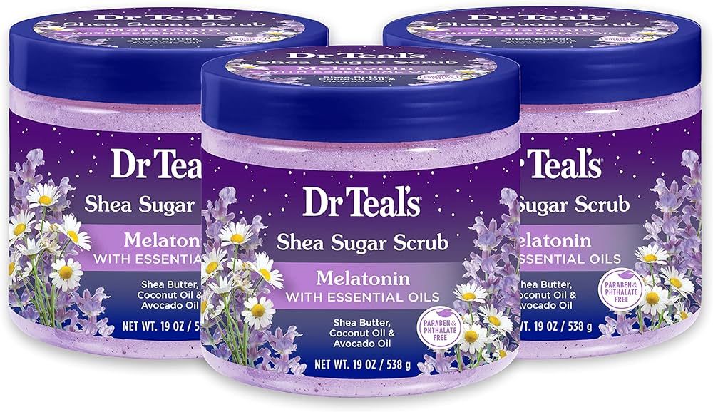 Dr Teal's Shea Sugar Body Scrub, Melatonin with Essential Oils, 19oz (Pack of 3) | Amazon (US)