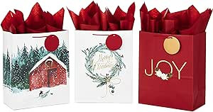 Hallmark 13" Large Christmas Gift Bag Assortment with Tissue Paper (3 Bags: Merry Christmas Wreat... | Amazon (US)