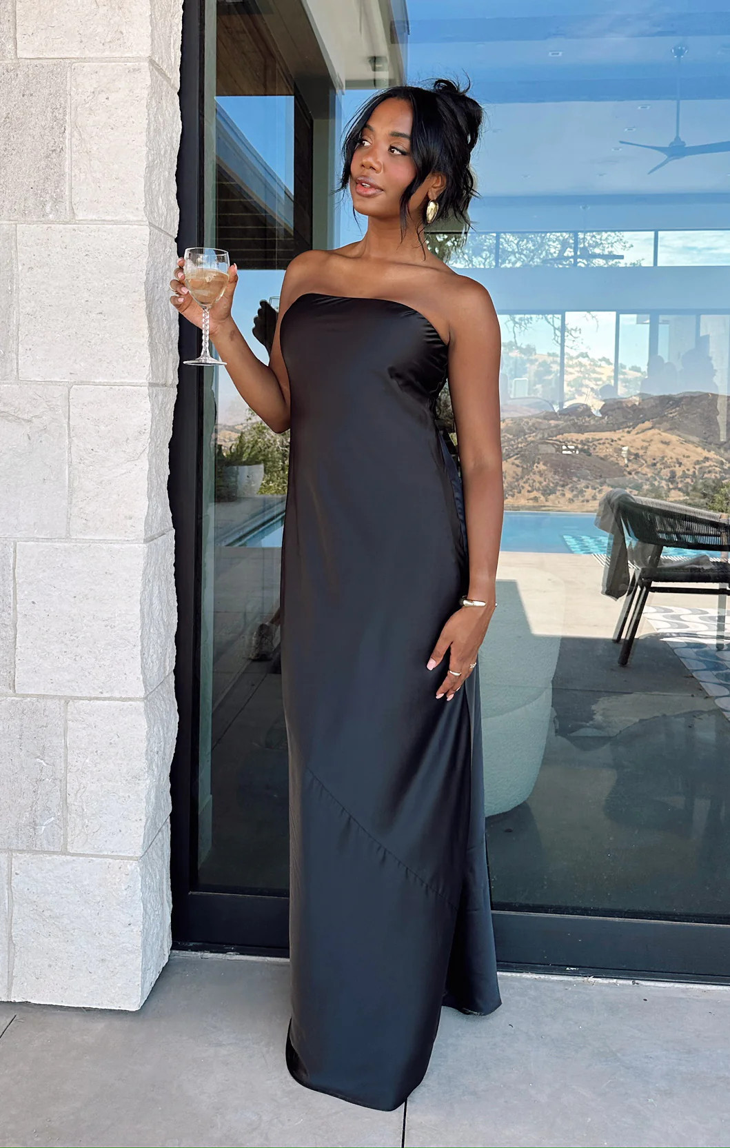 Taylor Tube Maxi Dress, in Black Luxe Satin, Size: 2XS | Show Me Your Mumu | Show Me Your Mumu