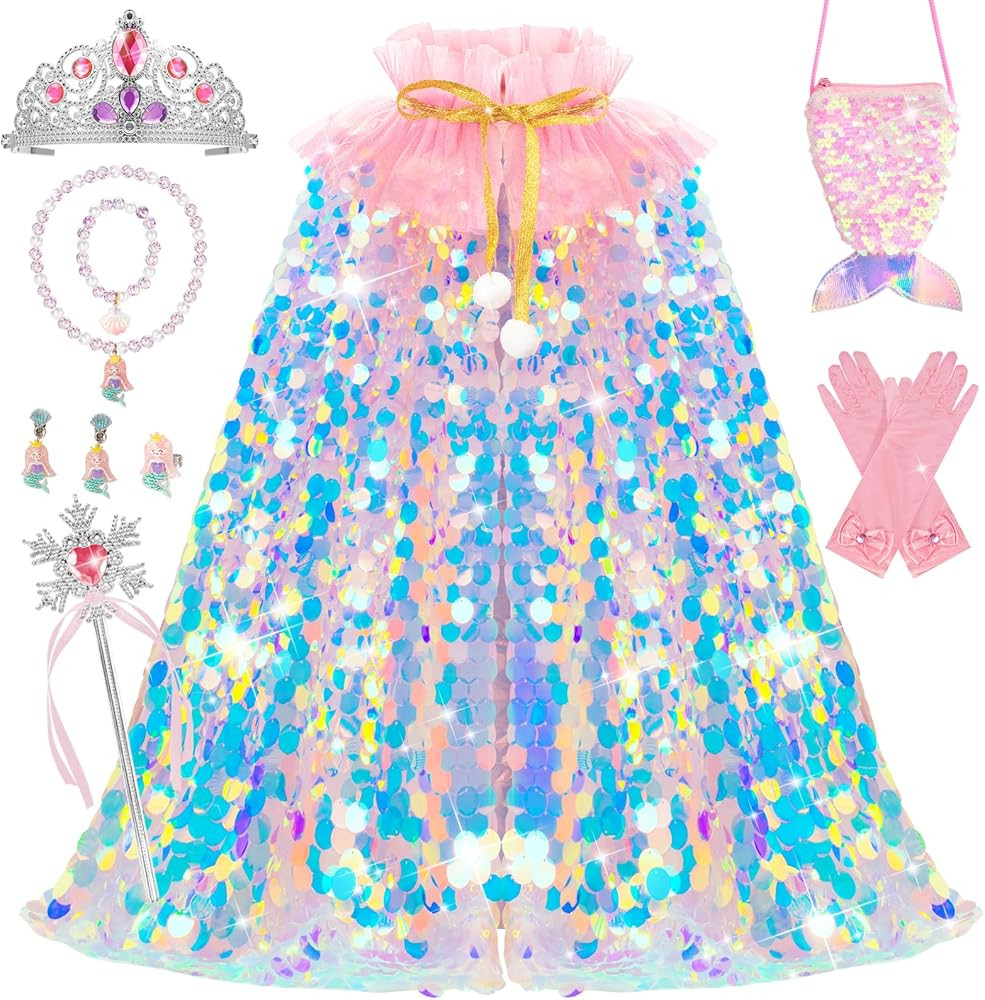 Meland Princess Dress Up for Girls 3-8, 11Pcs Mermaid Cape with Crown, Dress Up Clothes Birthday ... | Amazon (US)