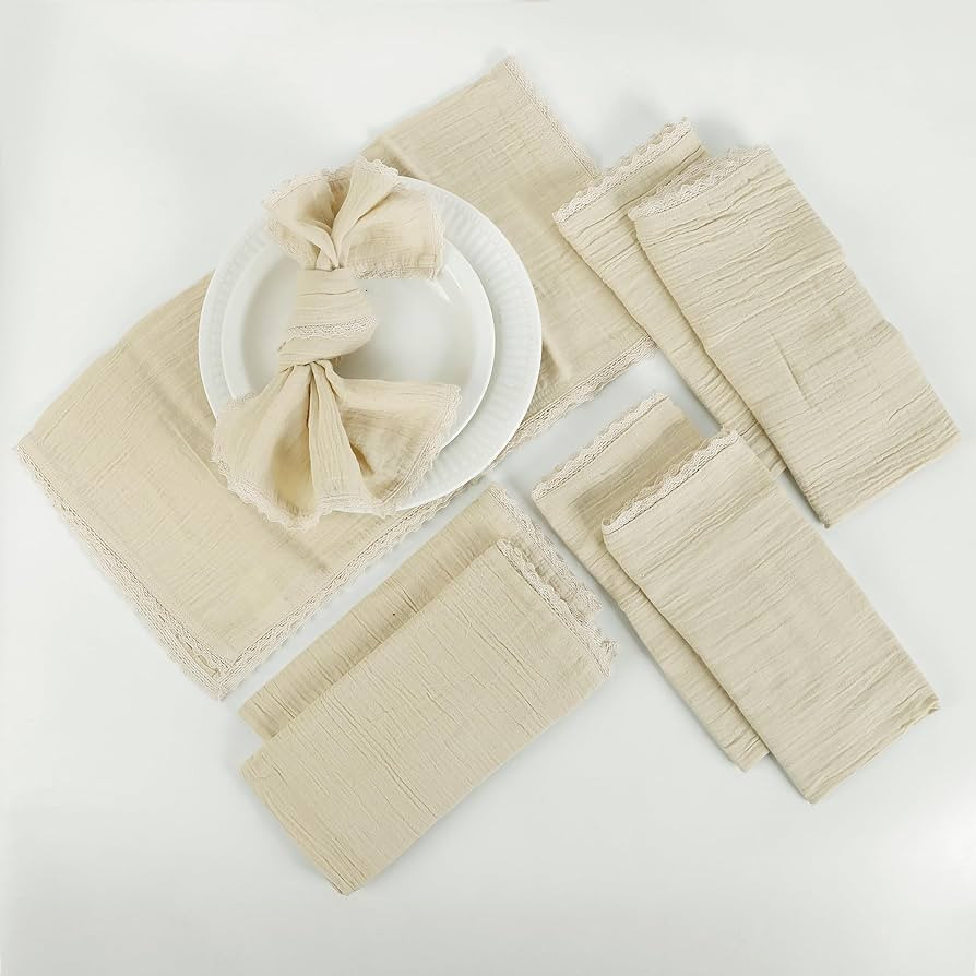 Fingercraft Dinner Cloth Napkin Cotton Muslin Double Gauze 8 Pack with Classic Lace for Everyday ... | Amazon (US)