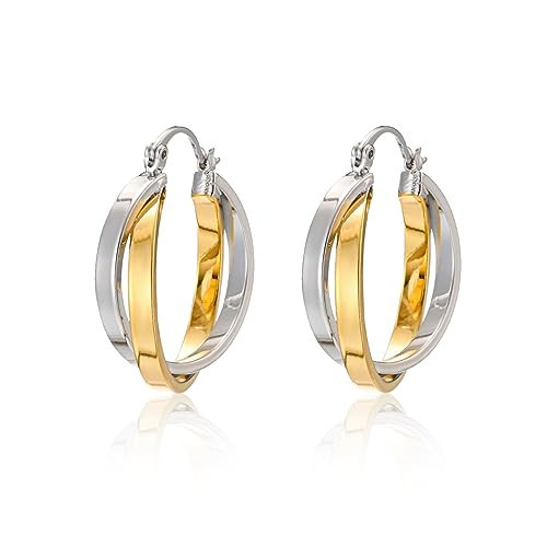 ABILITH Two Tone Hoop Earrings for Women Gold and Silver 18k Double Hoop Earrings 925 Sterling Silver Studs for Festival (Gold and Silver-5) | Amazon (US)