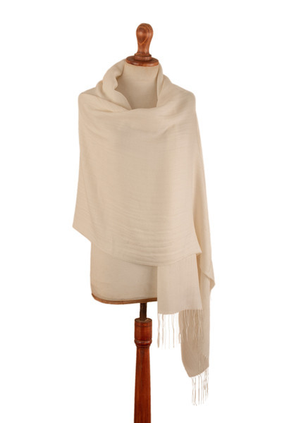 Elegant Baby Alpaca and Silk Blend Shawl from Peru | NOVICA