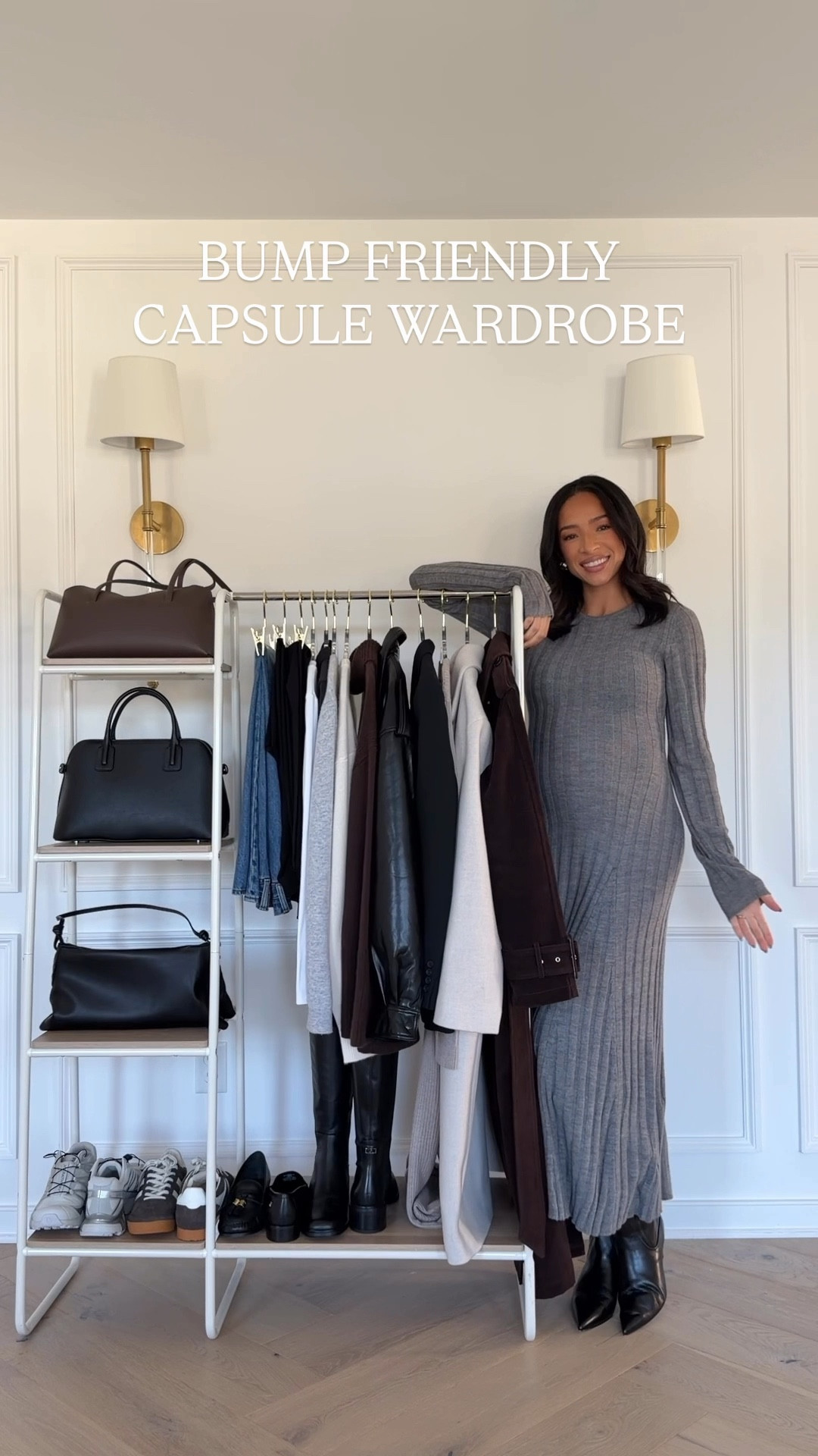 Bump friendly capsule wardrobe! Lots of comfy and stretchy closet staples that mix and match well for tons of fall outfits 🤎 sizing guidance 👇🏽

For reference I’m 25 weeks pregnant and was a XS/S, 26/2 pre-pregnancy

Grey dress - S
White t-shirt - S (size up for more length)
Black turtleneck- S (size up for more length)
Brown sweater - S (fits oversized)
Cream sweater - M
Grey cardigan - S 
Wool coat - M
Leather Jacket - M
Suede Coat - M
Sweater dress - S
Jeans - 29
Black pants - M
Maternity leggings - S 
Blazer isn’t exact as it’s old! Anything oversized will work!

#LTKSeasonal #LTKStyleTip #LTKBump