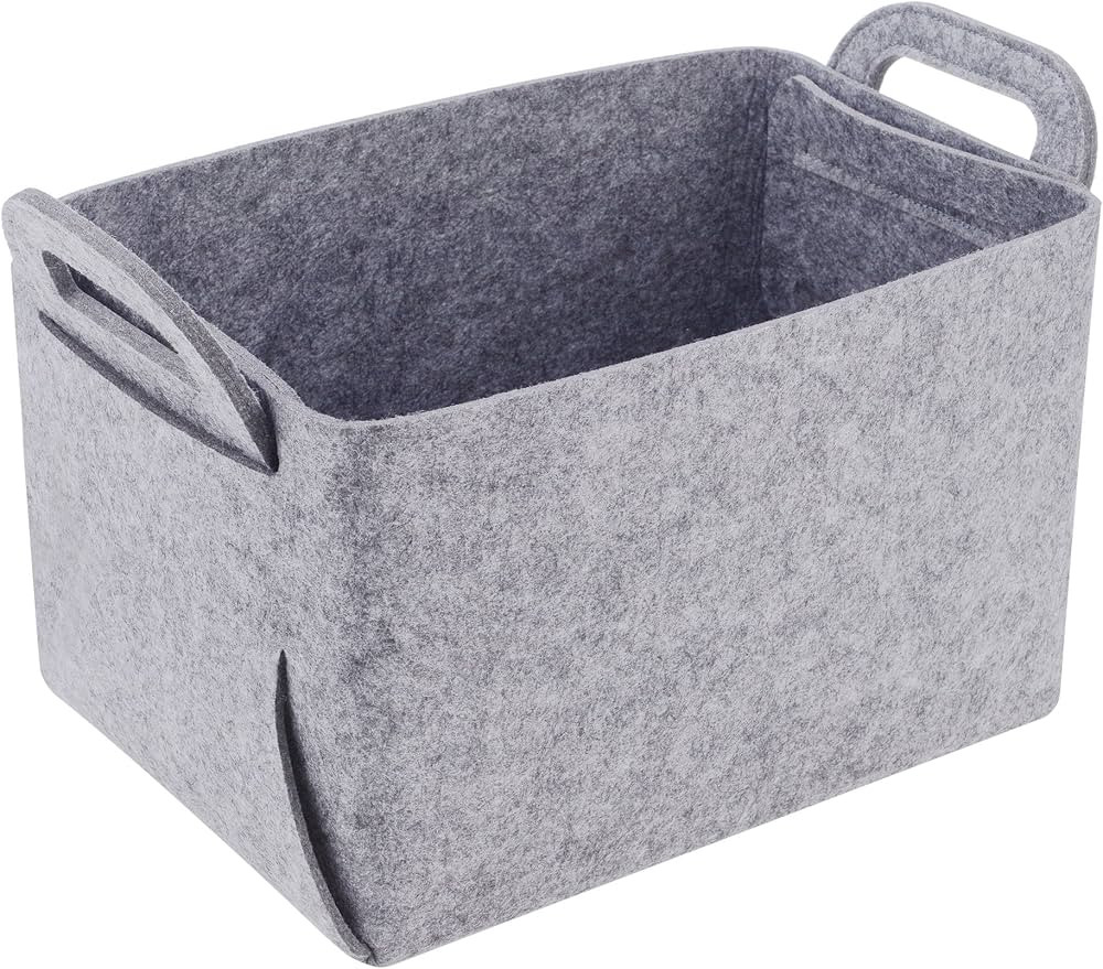 Storage Basket Felt Storage Bin Collapsible& Convenient Box Organizer with Carry Handles for Offi... | Amazon (US)