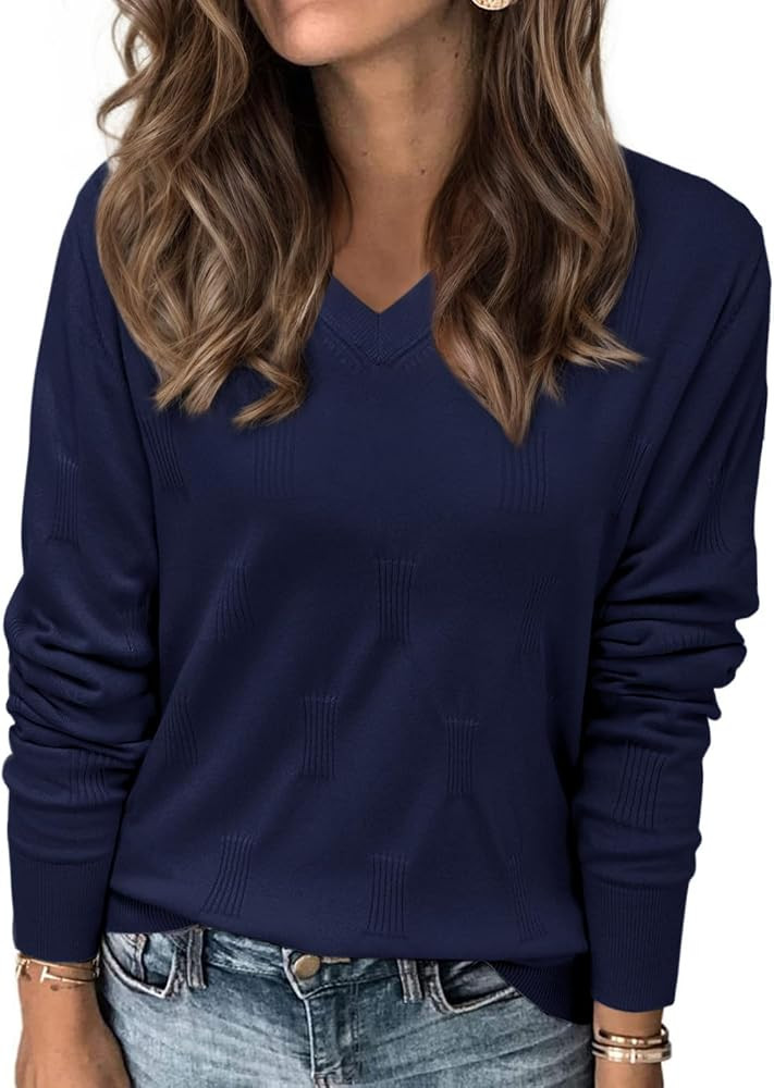 siliteelon Womens Sweater Long Sleeve Shirt V Neck Knit Sweater Work Casual Blouses Tops Lightwei... | Amazon (US)