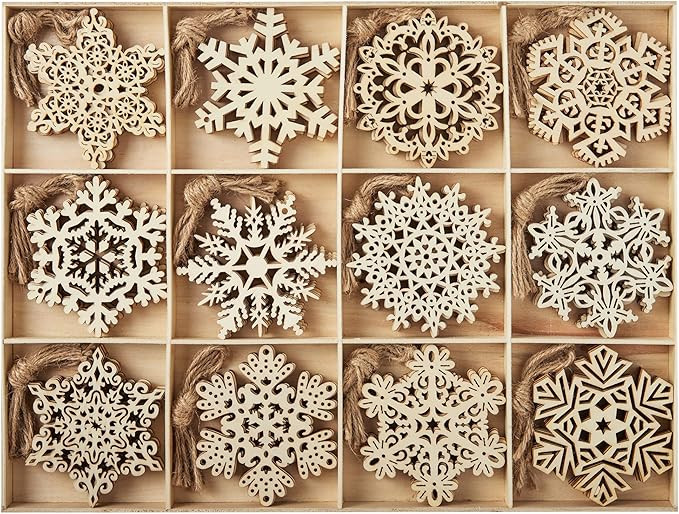 JOIEDOMI 60pcs Christmas Wooden Snowflake Hanging Ornaments Snowflakes Christmas Ornaments for Ho... | Amazon (US)