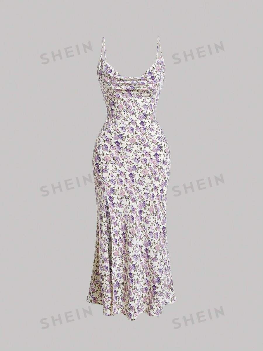 SHEIN MOD Ditsy Floral Print Split Thigh Cami Dress | SHEIN
