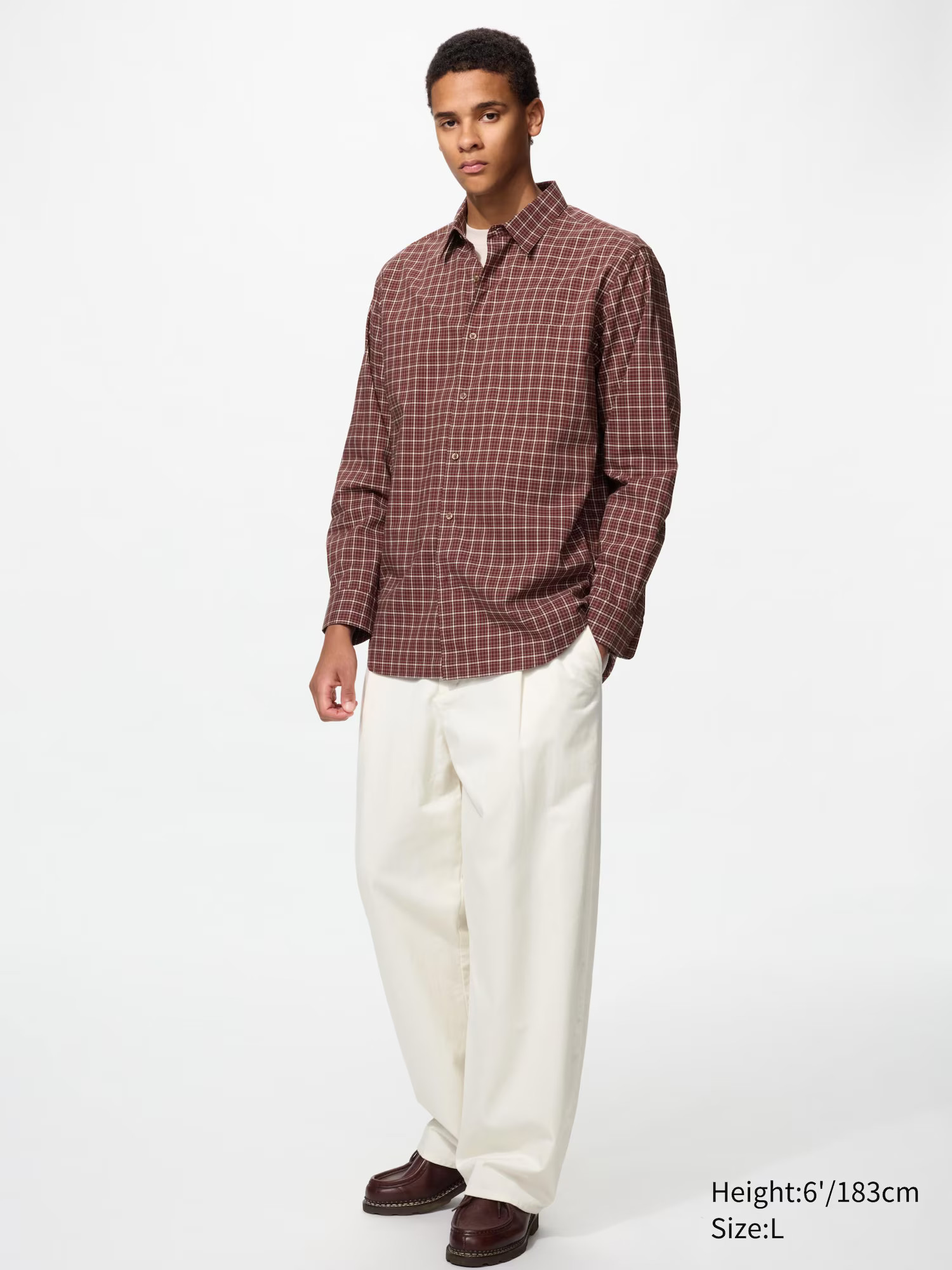 Uniqlo - Broadcloth Regular Fit Shirt (regular Collar, Checked) - Wine | UNIQLO (UK)