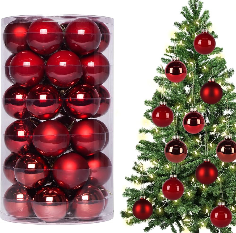 Anstore 36 Stück Weihnachtskugeln, Rot Weihnachtskugeln aus Glas, Christbaumkugeln ∅ 6cm, Chri... | Amazon (DE)