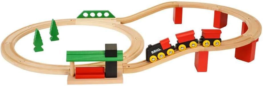 BRIO World 33424 - Classic Deluxe Railway Set - 25 Piece Wood Train Set with Accessories and Wood... | Amazon (US)