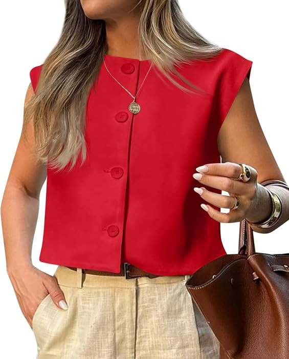 Tankaneo Womens Cropped Cap Sleeve Vest Tops Summer Casual Waistcoats | Amazon (US)