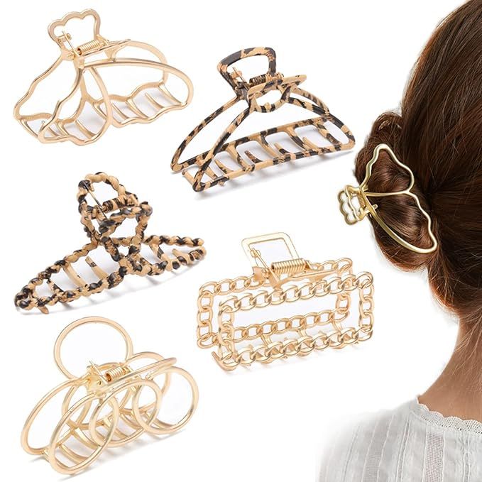 Tsful Medium Hair Clips for Women Claw Clips for Thick Hair Metal Gold Non Slip Pearl Jaw Clips | Amazon (US)