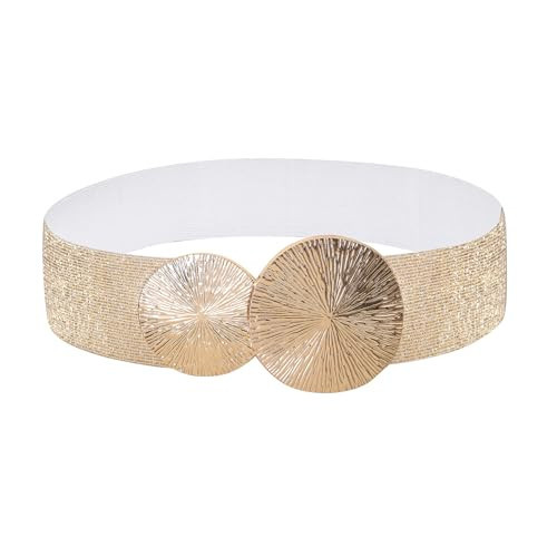 RLIBYROSE Women Wide Stretchy Waist Belts Elastic Vintage Cinch Belt Waistband for Dresses Gold L | Amazon (US)