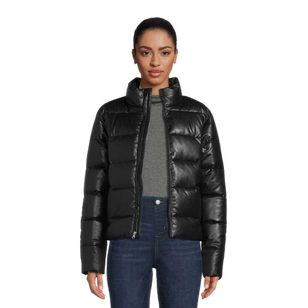 Time and Tru Women's Short Faux Leather Puffer Jacket | Walmart (US)