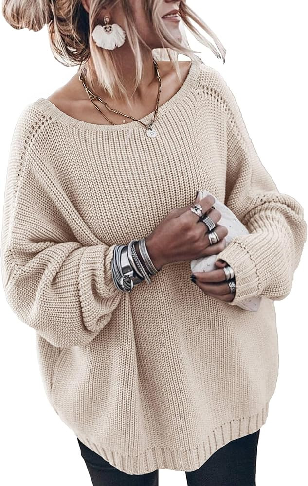Oversized Sweaters for Women Trendy Chunky Batwing Long Sleeve Casual Crewneck Ribbed Pullover Tu... | Amazon (US)