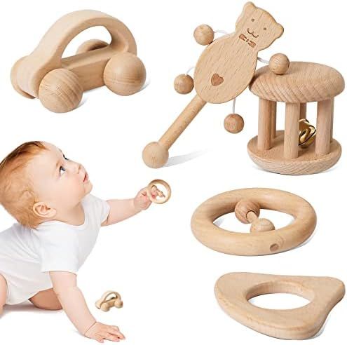 Promise Babe Puzzle Toys Montessori Rattle Set Infant Wooden Rattles Interesting Toy 5pc Nursing ... | Amazon (US)