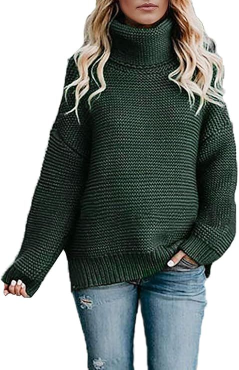 Asvivid Womens Turtleneck Long Sleeve Chunky Knit Pullover Sweater Tops | Amazon (US)