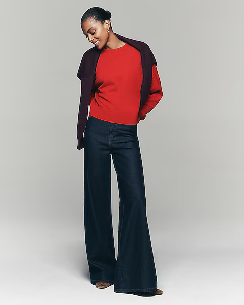 High Waisted Dark Wash Rinse Belted Wide Leg Jeans | Express