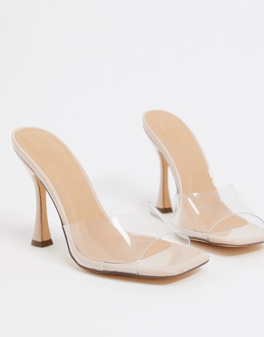 Truffle Collection clear mules with flare heel in beige | ASOS (Global)