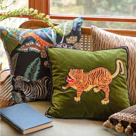 Designer Velevt Abstract Embroidery Tiger Throw Pillow cover, Modern Home Décor, Sofa Decorative... | Etsy (US)