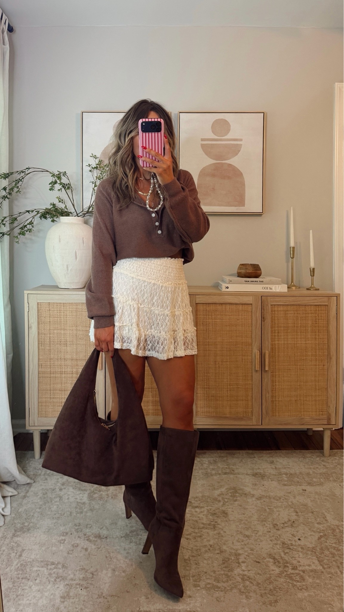20% off with code LEANN this henley button down is so cozy and such a good basic that can be easily elevated. the lace skirt is SO cute!! size S top, size M bottom. fall outfits @pinklily

#LTKootd