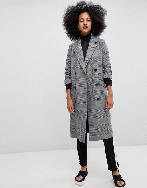 Monki check tailored lightweight coat in gray | ASOS US