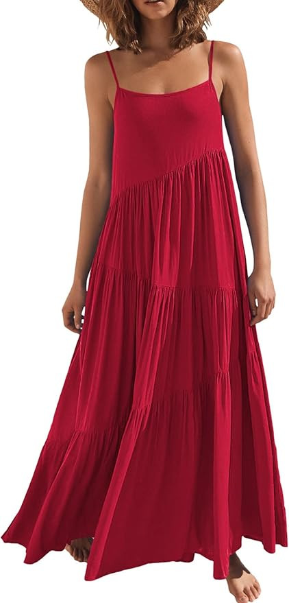 ANRABESS Women Summer Casual Loose Sleeveless Sundress Spaghetti Strap Flowy Boho Linen Beach Vac... | Amazon (US)