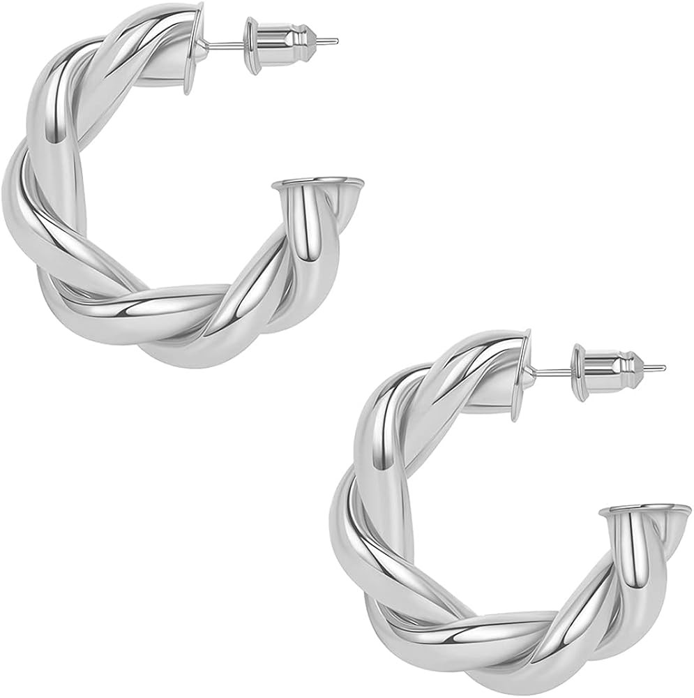 Reoxvo Gold Twisted Hoop Earrings for Women,18K Gold Plated Hollow Chunky Hoop Earrings for Women Th | Amazon (US)