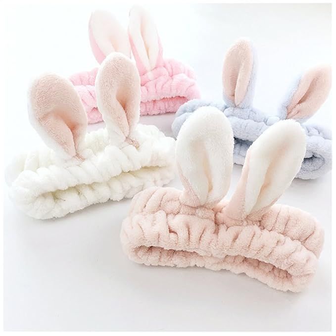 LOVEF 5Pcs Bunny Ear Cosmetic Headband Fashion Cute Fluffy Elastic Makeup Headband Hairband for S... | Amazon (US)