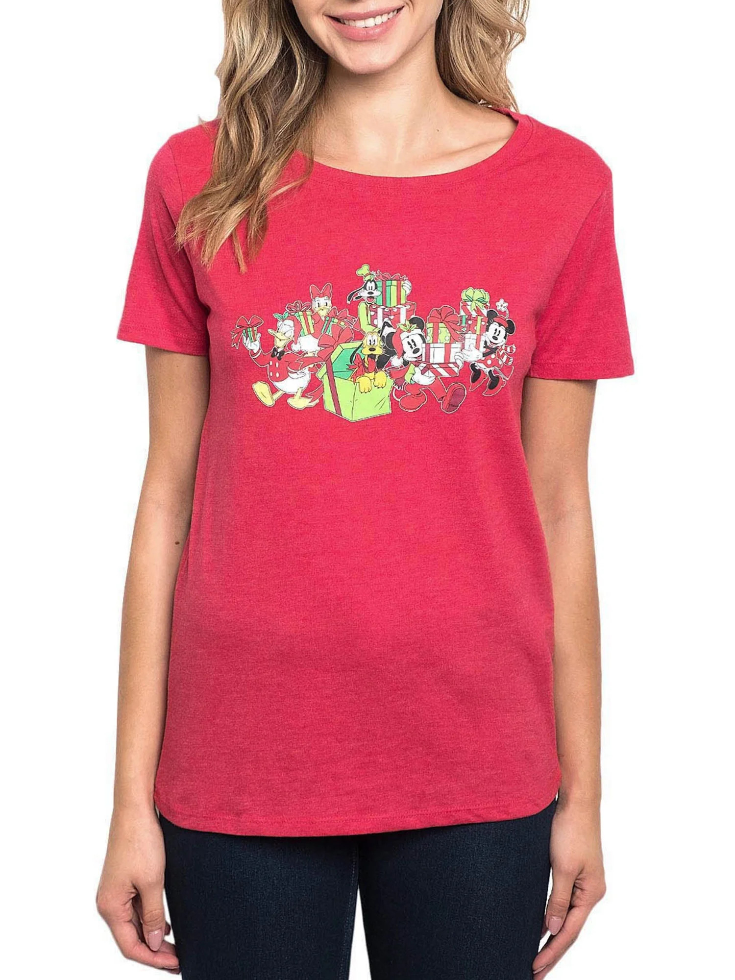 Disney Christmas Minnie Mouse & Friends T-Shirt Red Mickey Daisy (Women's) | Walmart (US)