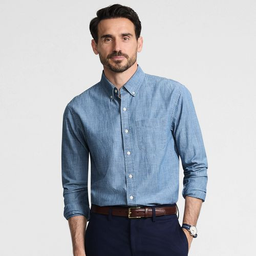 Men's Tall Long Sleeve Chambray Shirt - Lands' End - Blue - XL | Lands' End (US)