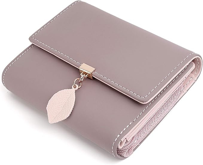 UTO Small Wallet for Women PU Leather Leaf Pendant Card Holder Organizer Zipper Coin Purse | Amazon (US)