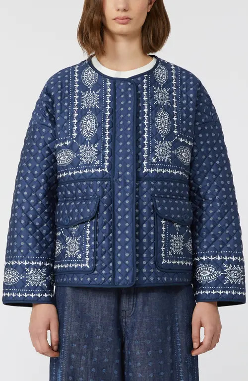 Weekend Max Mara Jader Bandana Print Quilted Cotton Jacket in Navy at Nordstrom, Size 14 | Nordstrom