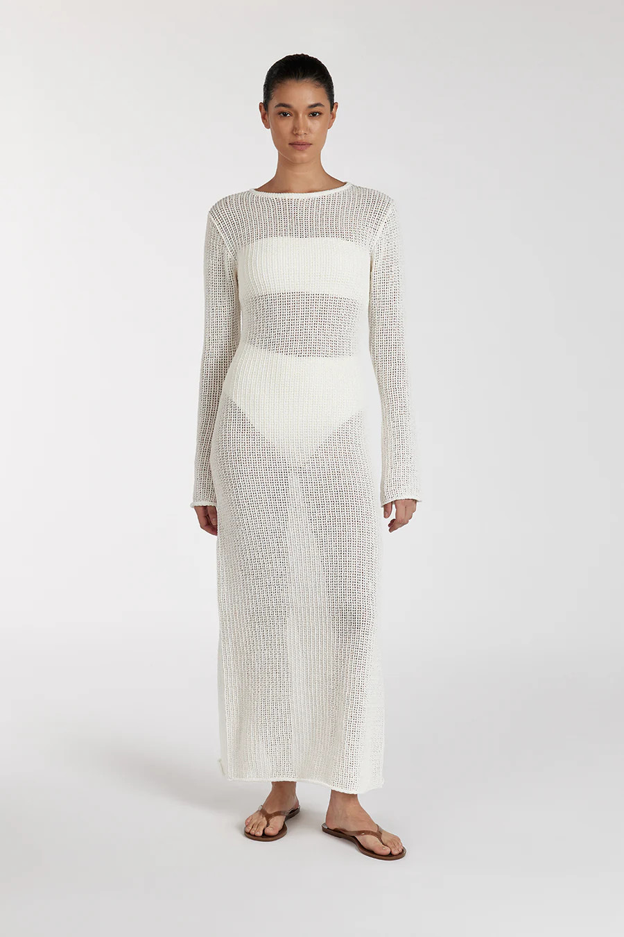 MARGOT OFF WHITE CREW NECK MIDI DRESS | DISSH