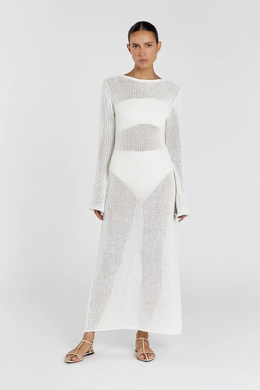 MARGOT OFF WHITE CREW NECK MIDI DRESS | DISSH