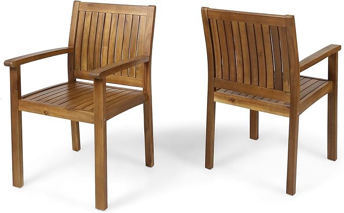 Christopher Knight Home Teague Outdoor Acacia Wood Dining Chairs (Set of 2), Teak Finish | Amazon (US)