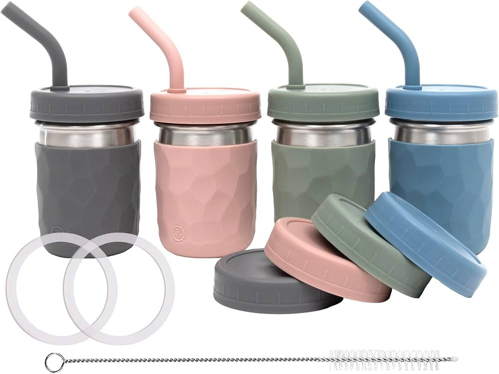 WeeSprout 2-in-1 Drinking Cups for Kids, Durable 304 Stainless Steel Cups, Silicone Straws with S... | Amazon (US)