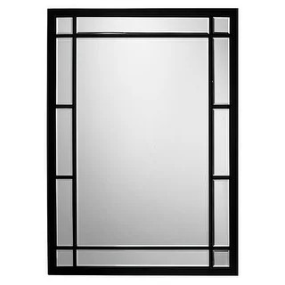 Mirror with Sleek Metal Frame with Grid Design Border, Black | Bed Bath & Beyond