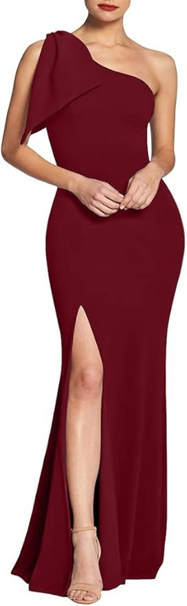 Women's Sexy Elegant Sleeveless Bow One Shoulder High Split Party Long Formal Dress | Amazon (US)