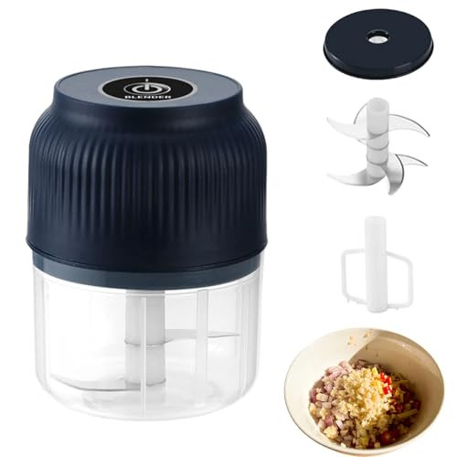 Household Electric Garlic Crusher, 350ml Garlic Mincer Electric with Lid, 6 Blades Mini Electric Food Chopper for Garlic, Onion, Ginger, Chili, Spices and Fruit (2 blades blue) | Amazon (US)