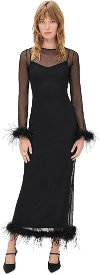 Never Fully Dressed Women's Mesh Feather Trim Dress | Amazon (US)