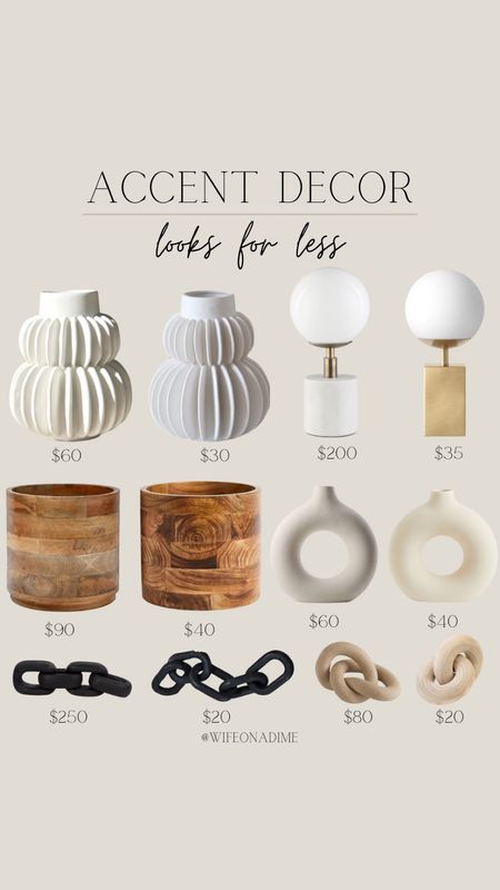Accent decor looks for less! Obsessed with everything here!

Accent decor, decorative objects, looks for less, save or splurge, white vase, vase, decorative vase, planter, wood planter, knot decor, chain decor, black chain decor, lamp, globe lamp, save, decor finds, home finds, aesthetic decor, H&M, H&M decor, H&M home, pottery barn, target, target finds, target decor, target home, Amazon, Amazon finds, Amazon decor, Amazon home, lulu and georgia 

#LTKhome #LTKFind